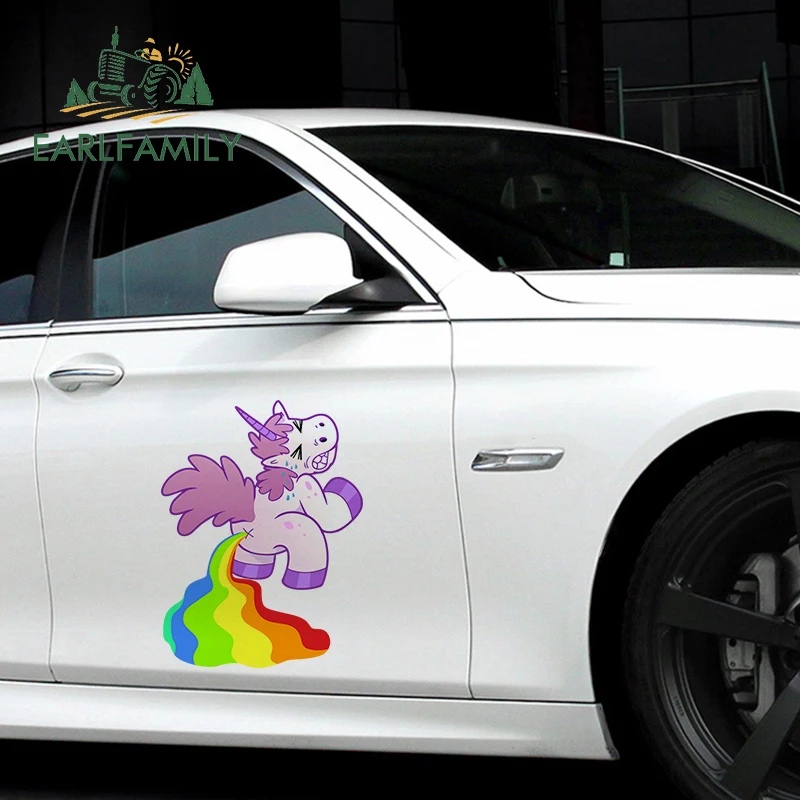 

EARLFAMILY 43cm x 33cm Funny Car Stickers for Rainbow Horse Waterproof Decals Cartoon Vinyl Car Accessories Decoration