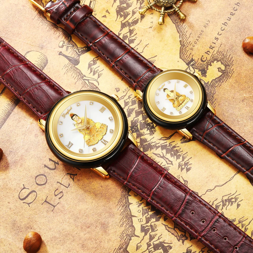 

2019 Luxury brand men watch jade women watch quartz Buddha embossed couple wristwatch popular Creative Trend business male clock