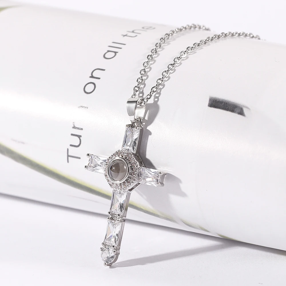 Ожерелье с крестом для женщин и девушек проекция от кулона I Love You на 100 языках