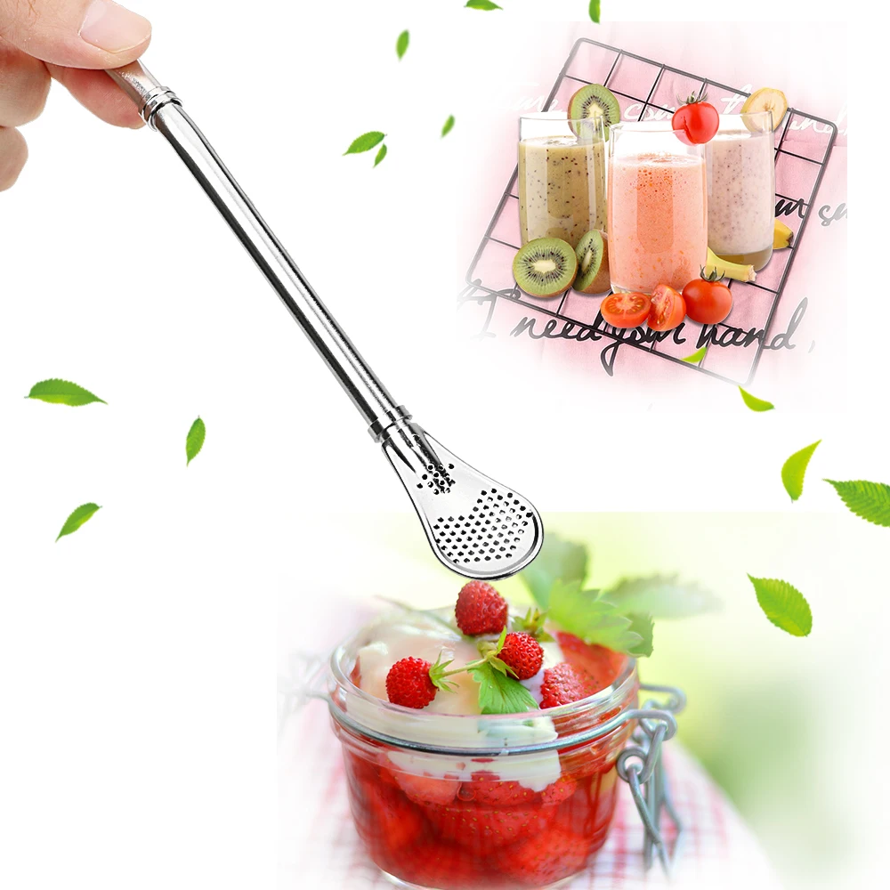 

Tea Filter Yerba Mate Straw Juice Residue Spoon Stainless Steel Reusable Tea Tool Drinking Straw Spoon Bar Accessories