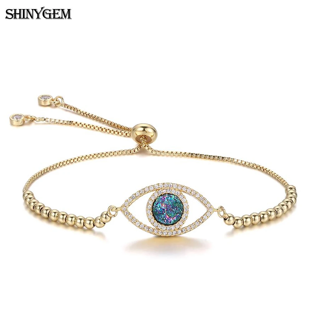 ShinyGem модный полый браслет со сглаза счастливый амулет Золотой шарик натуральный
