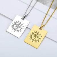 2021 vintage tarot card sun moon face necklaces for women square amulet pendant stainless steel jewelry collier femme