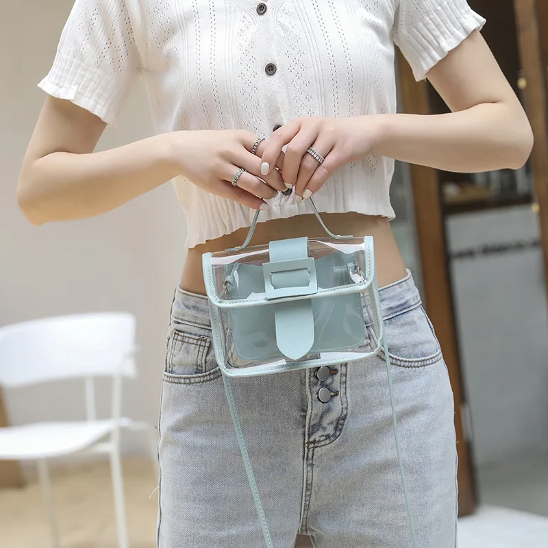 

2020 Spring Summer Fashion Women's Transparent Square Sling Bag Cool PVC Shoulder Bag Messenger Bag Mobile Sweet Lady Bag sac
