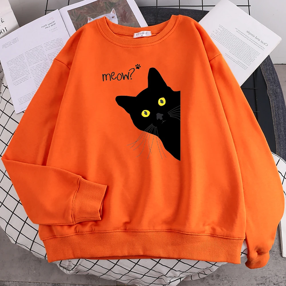 Meow Black Cat Print Clothes Women Simple fur-liner Warm Hoodies Street S-XXL Autumn Hoodie Hipster High Quality Pullover Female