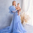 Элегантное синее длинное Тюлевое платье для беременных для фотосессии женское Тюлевое платье для будущей мамы прозрачные иллюзионные женские платья с оборками