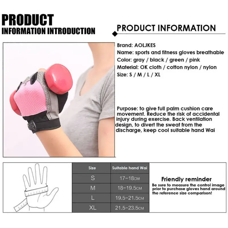 

Cycling Half Finger Gloves Women Men Adjustable Handwear Gym Fitness Training Outdoor bike gloves