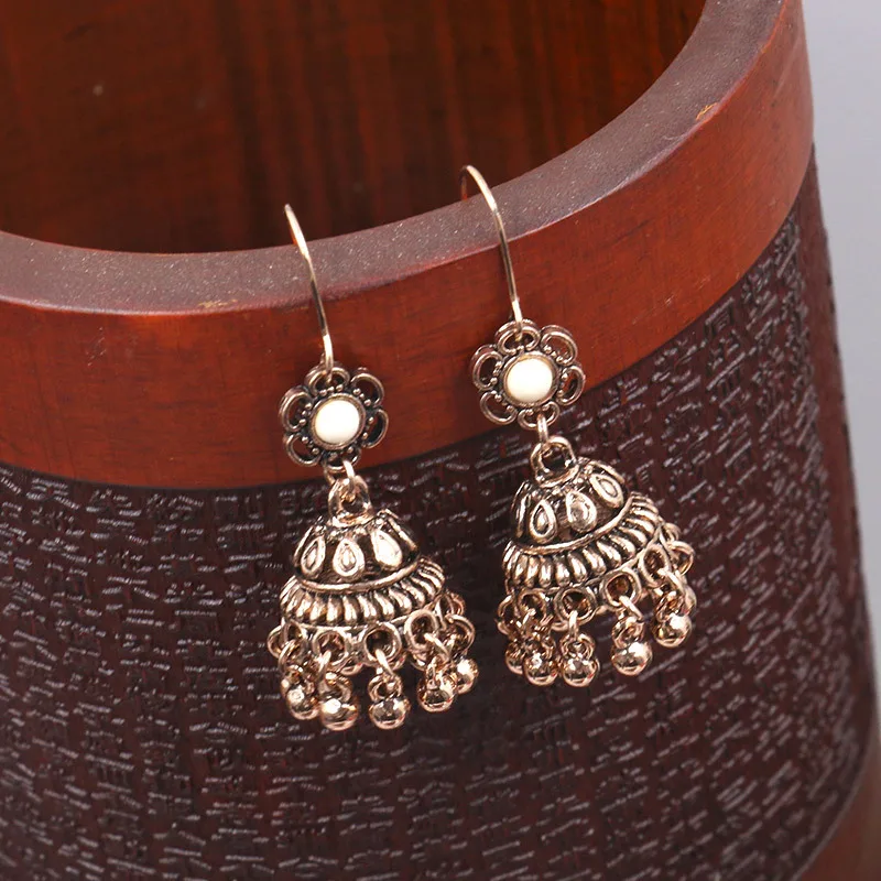 Индийские серьги Jhumka для женщин этнические полимерные с бахромой и бусинами в