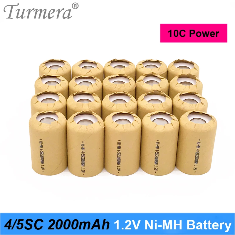

Turmera 1.2V Ni-MH Rechargeable Battery 4/5 SC 2000mAh 10C Discharge Current for Screwdriver Battery and Vacuum Cleaner Robot A1