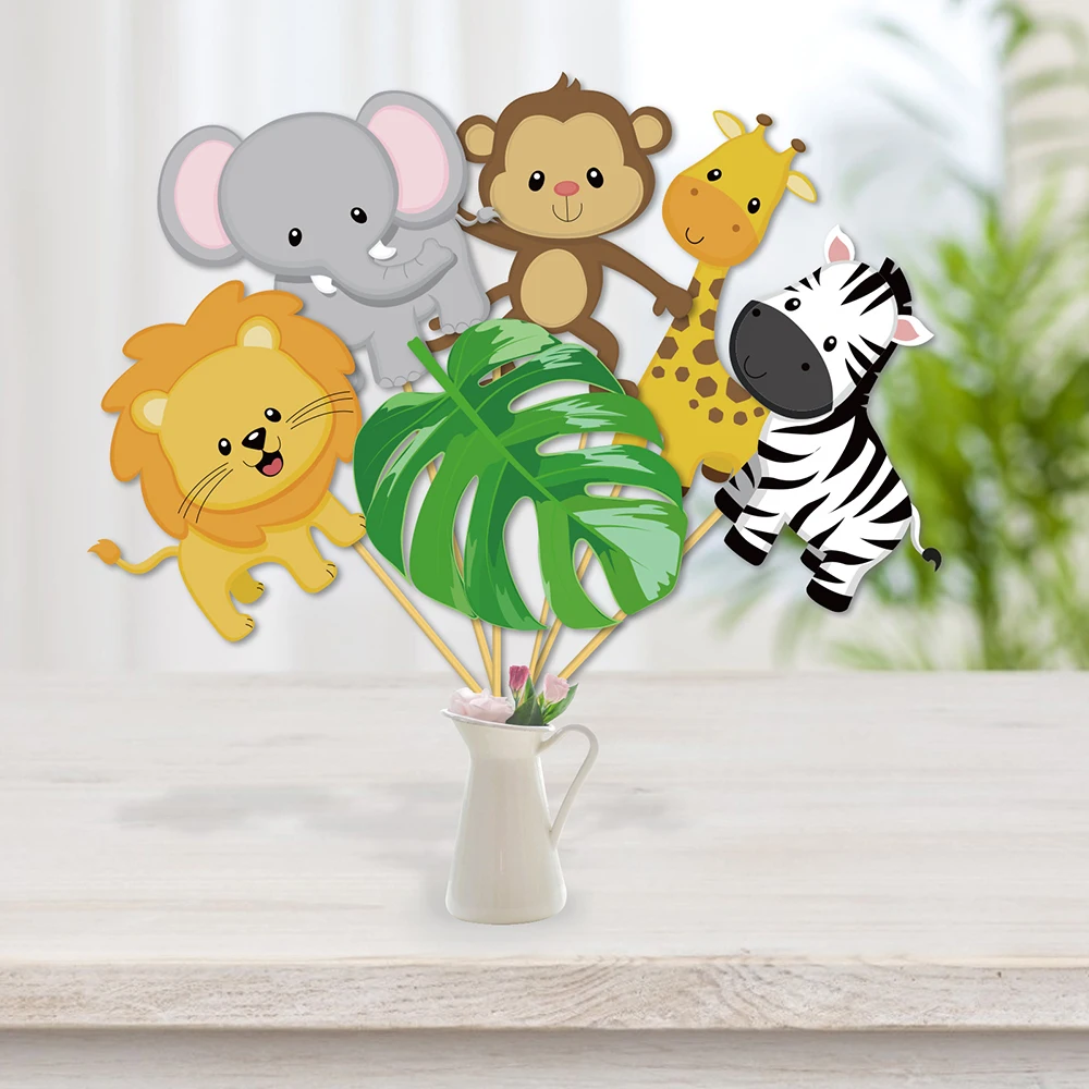 

24pcs Jungle Forest Animal Wild ONE Happy Birthday Party Photo Booth Props Bottle Photobooth Props Baby Shower Party Decorations