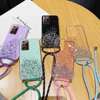 luxury bling glitter lanyard silicone phone case for samsung galaxy s22 s21 s20 fe s10 note 20 10 plus ultra thin necklace cover