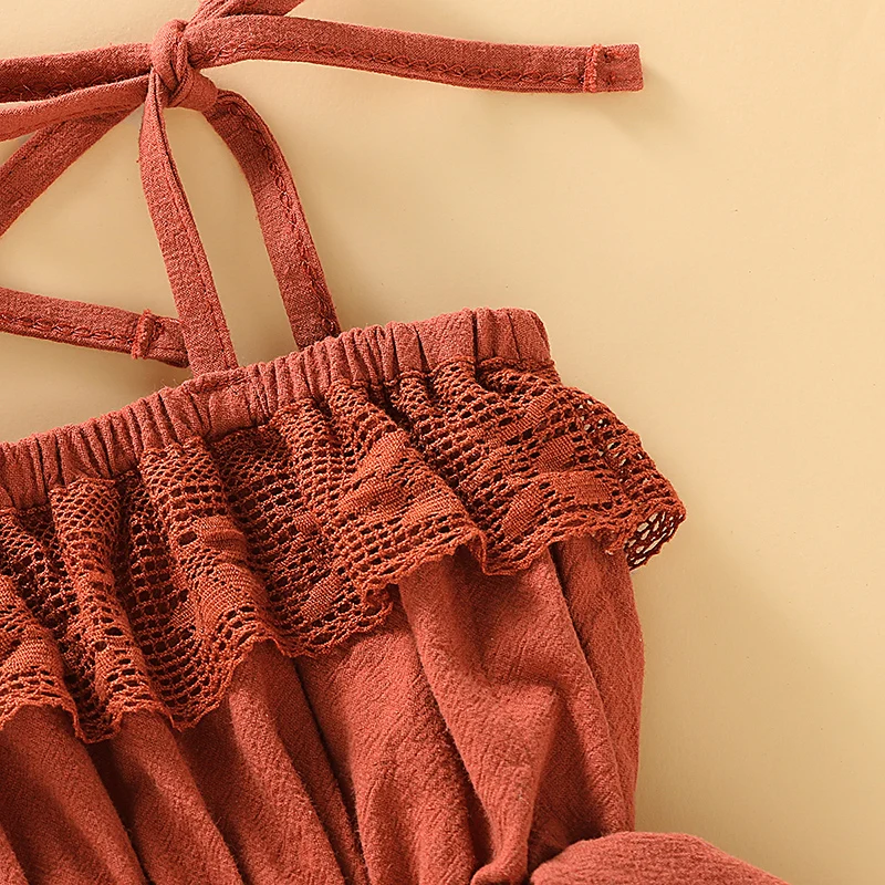 

2019 Summer Infant Baby Girls Bodysuit Sleeveless Kids Lace Design Strap Jumpsuit Newborn Clothes