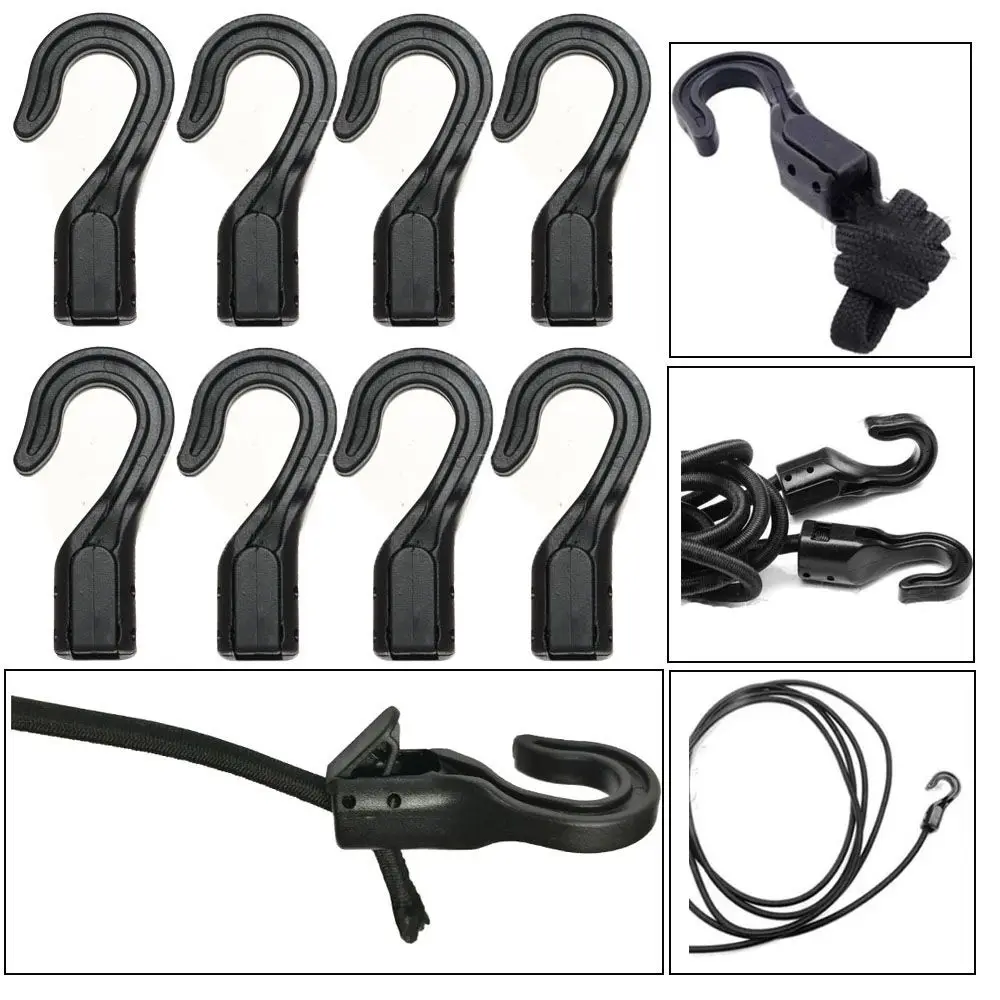 

Black Boat Kayak Accessories Plastic Open End Cord Straps Hooks Snap Buckles Camping Tent Hook Elastic Ropes Buckles
