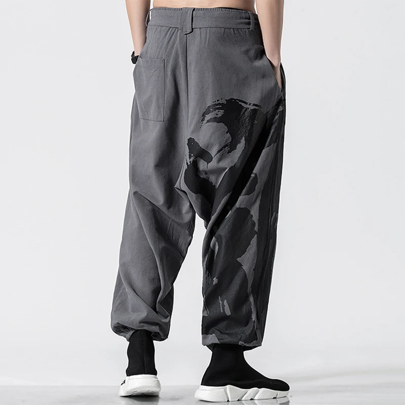 

Chinese Style Men Kung Fu Casual Pants Elastic Waist Mens Cotton & Linen Trousers Loose Fit Tai Chi Pants