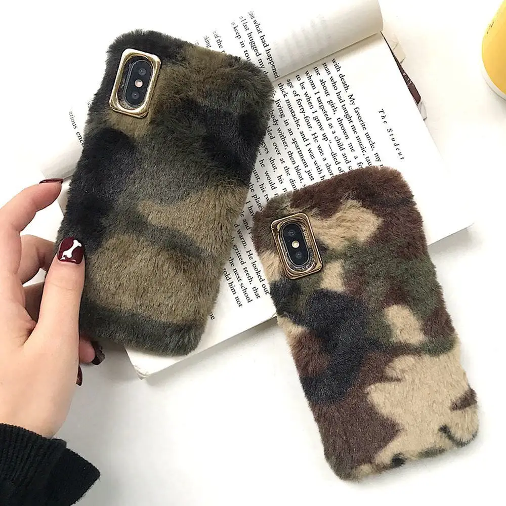 LAPOPNUT Меховой чехол для Iphone Xr Xs Max X 8 7 Plus 6 6s 5 5s SE пушистый камуфляж искусственный