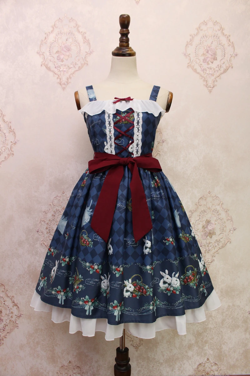 Платье в стиле Лолиты с принтом клубники и кролика; JSK; платье Alice Girl
