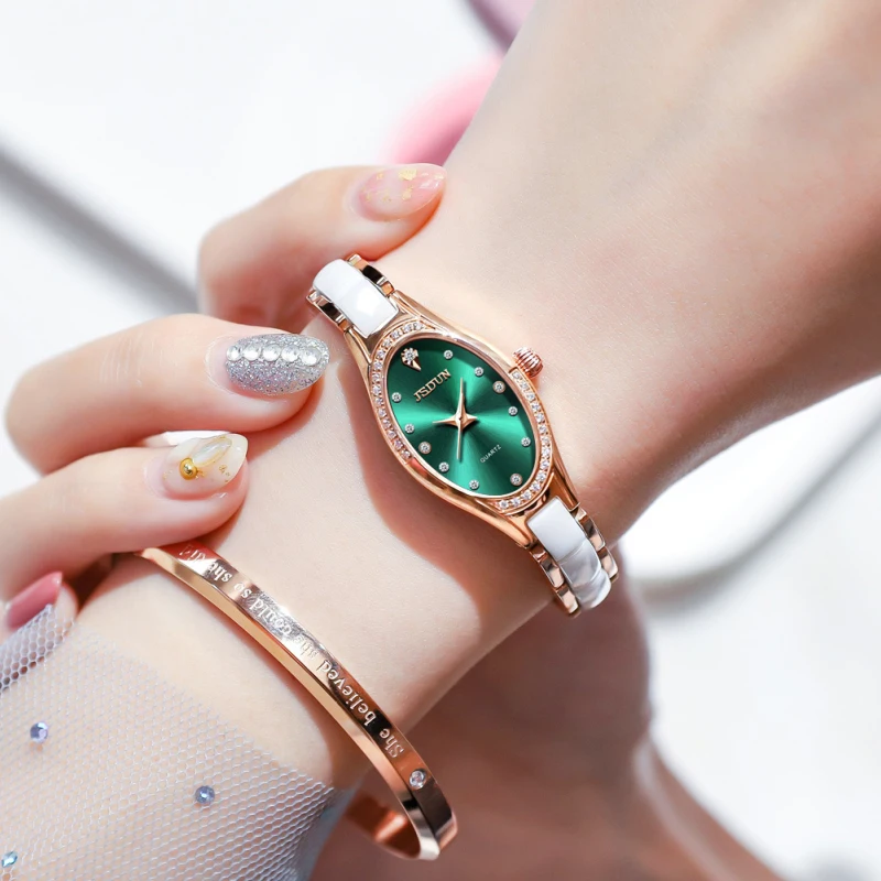 Часы женские кварцевые водонепроницаемые с керамическим механизмом 8842|Женские