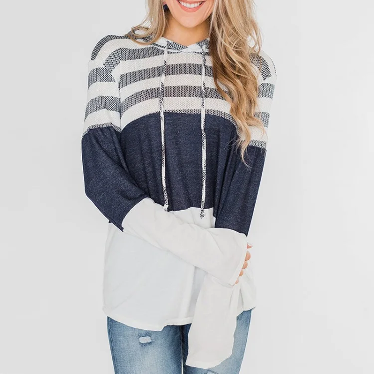 ELSVIOS 2XL Kawaii толстовка осень зима полосатый принт лоскутный пуловер Женская с длинным рукавом теплая Толстовка Топы толстовка - Цвет: White