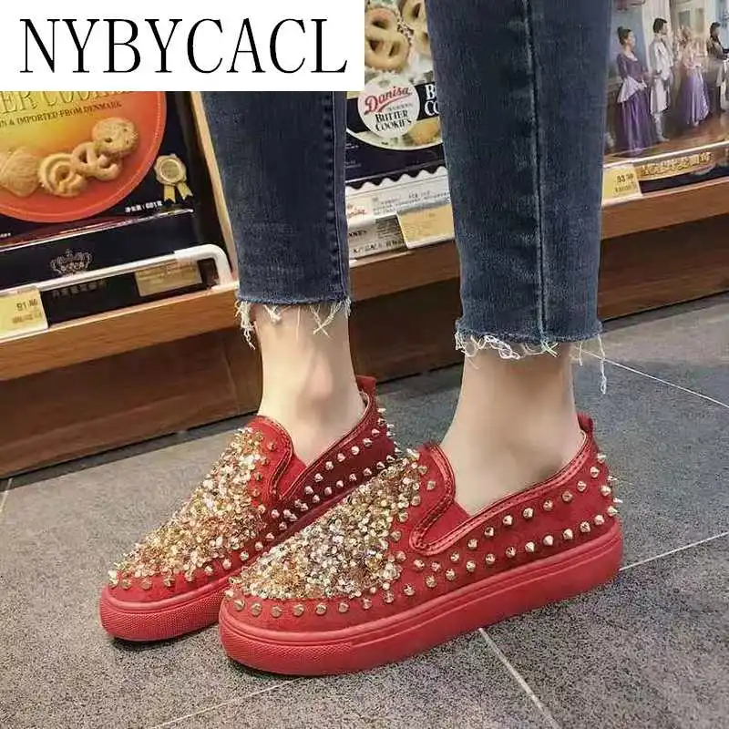 

High Quality Women Bling Flats Sequins Crystal Studded Slip On Lazy Loafer Flat Round Toe Rhinestone Shoes Causal Loafers