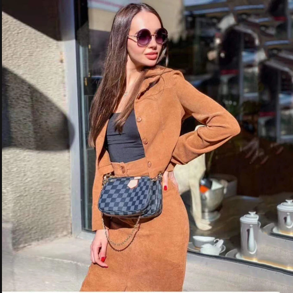 Ailigou абрикосовый серый однотонный Модный повседневный Женский комплект из двух