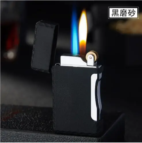 Креативный 2 пламени(красное пламя+ ветрозащитный) Зажигалка для сигарет Металл бутанж газ струи пламени для курения подарок - Цвет: matte black