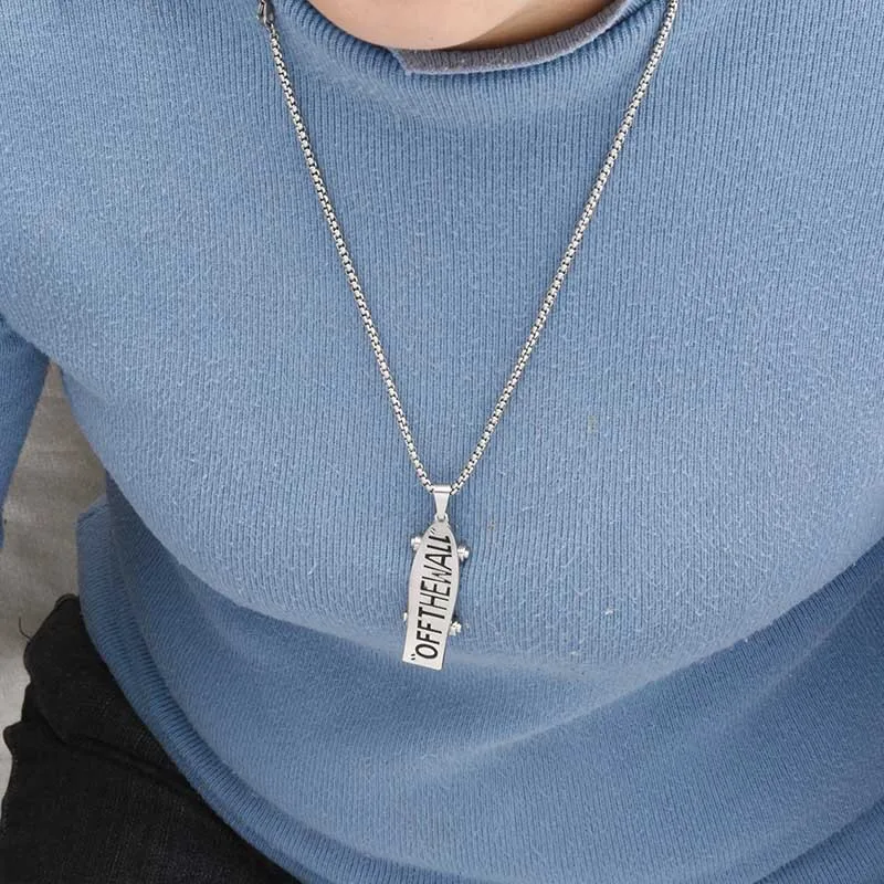

Skateboard Necklace Pendant Ins Trendy Net Red European American Hip Hop Street Female Hiphop Stainless Steel Chain Jewelry Man