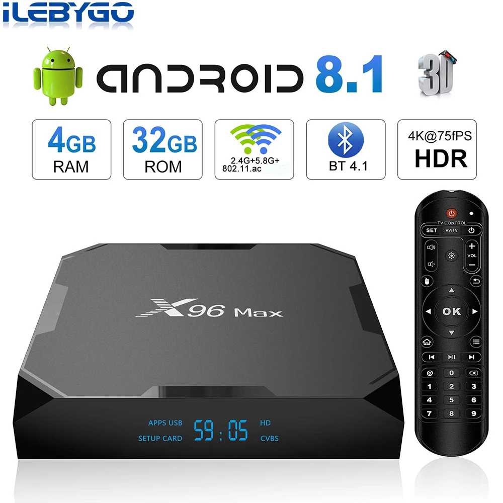 ILebygo X96 Max Android 8 1 ТВ Box Amlogic S905X2 LPDDR4 4 ядра ГБ 32 64 и 2 4G 5 ГГц Wifi BT 1000 м K Smart Set top