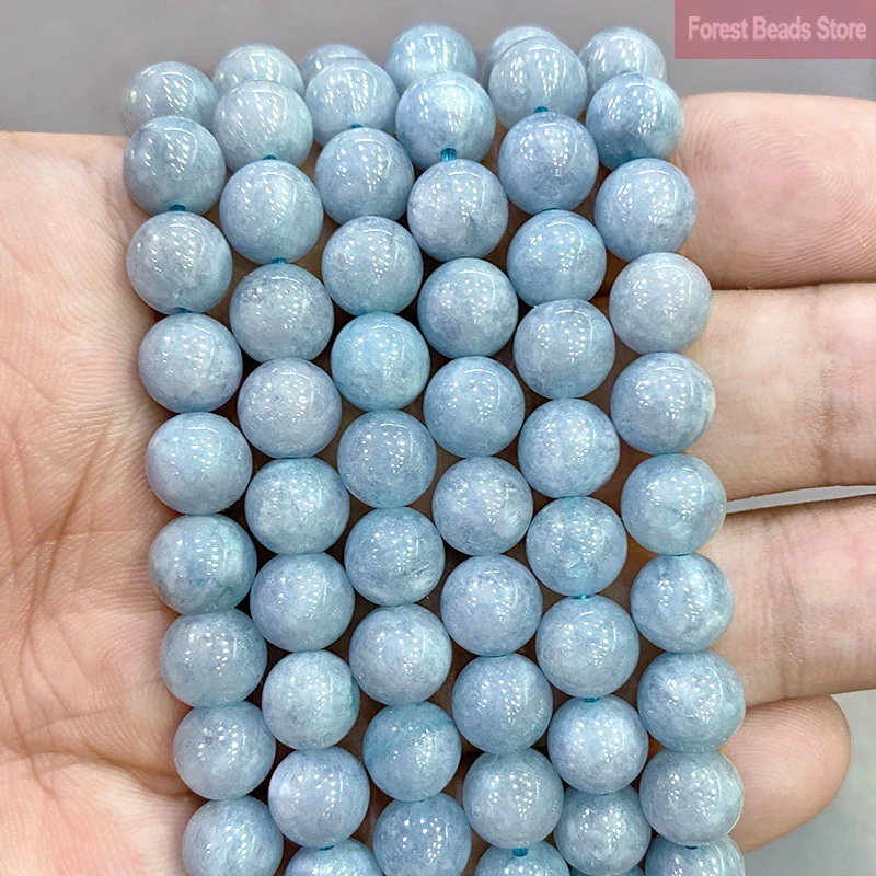 Blue Chalcedony Natural Jasper Jade Stone Round Beads for Jewelry Making 15"Strand 6 8 10 12MM Diy Bracelet Necklace Ear Studs
