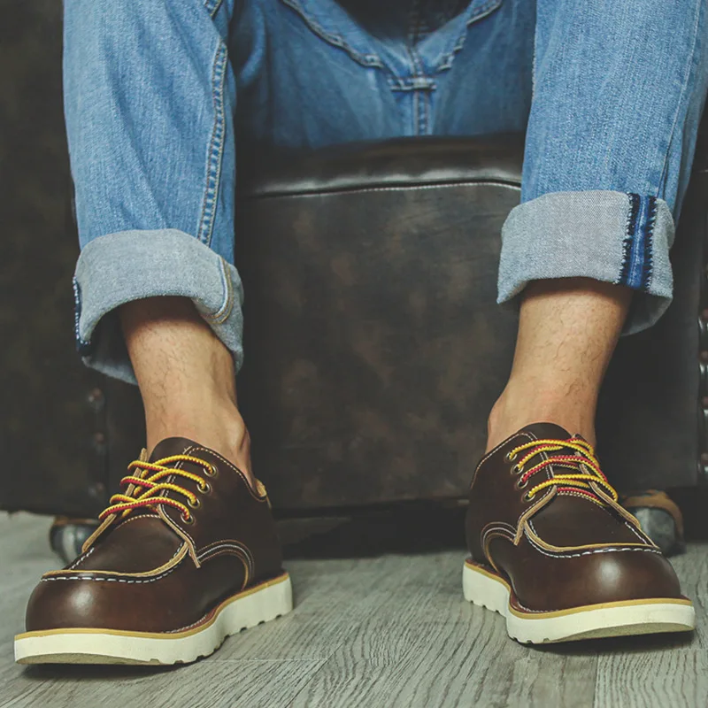spesifikasi Sepatu Kasual Pria Sepatu Oxford Retro Kulit Asli Bersirkulasi Sepatu Bot Berkendara Panjang Untuk Pria Desain Merek Datar