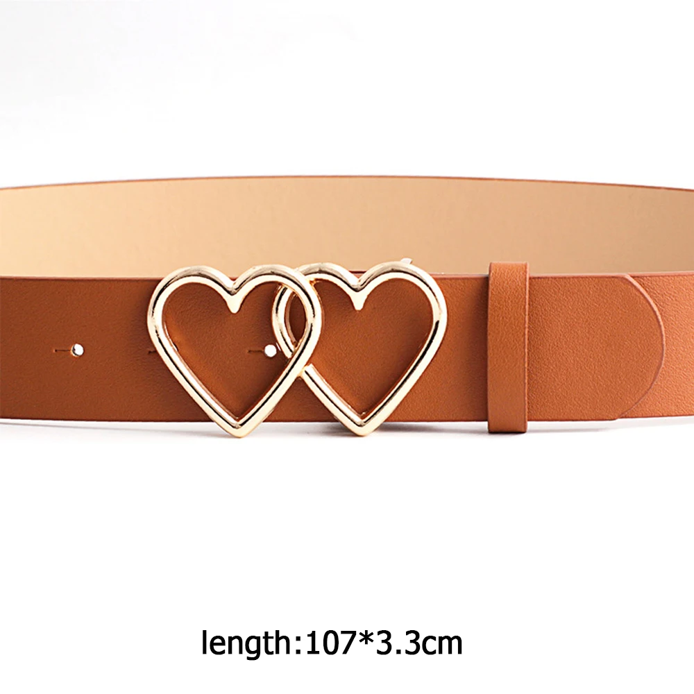 

Fashion Leather Waist Belt For Jeans Double Heart Pearl Buckle Ladies Belt For Dresses Black White Women Belt Wild Waistband