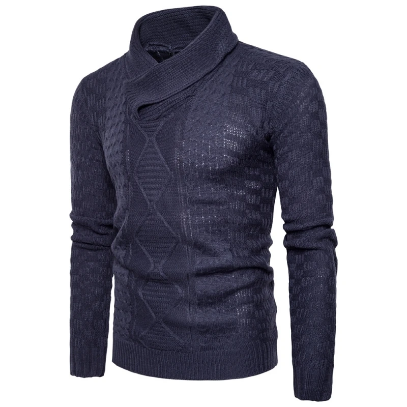 

Hot Sale 2020 New Fashion Mens Long Sleeve Pullovers Casual Sweaters Male Coarse Wool Heap Collar Solid Sweater Black Deep Gray