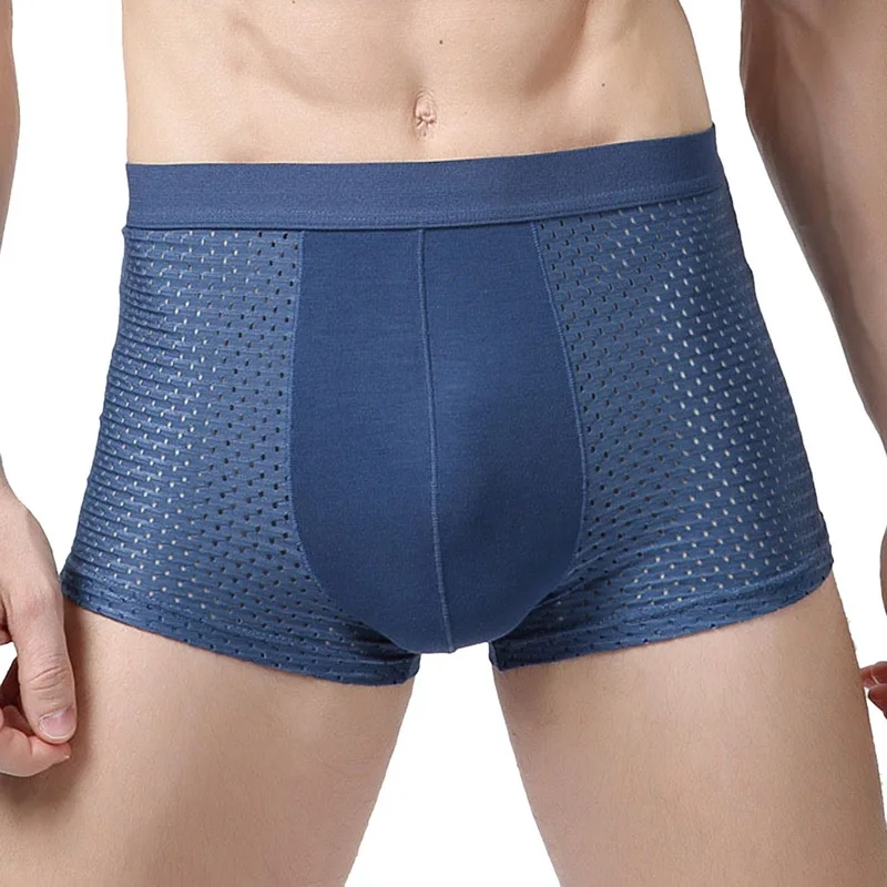 

2020 fashion Breathable Quick Dry Flat Boxers Underwears Men Mesh Hollow Plus Size Solid Boxer Male Elastic Waist Underpants
