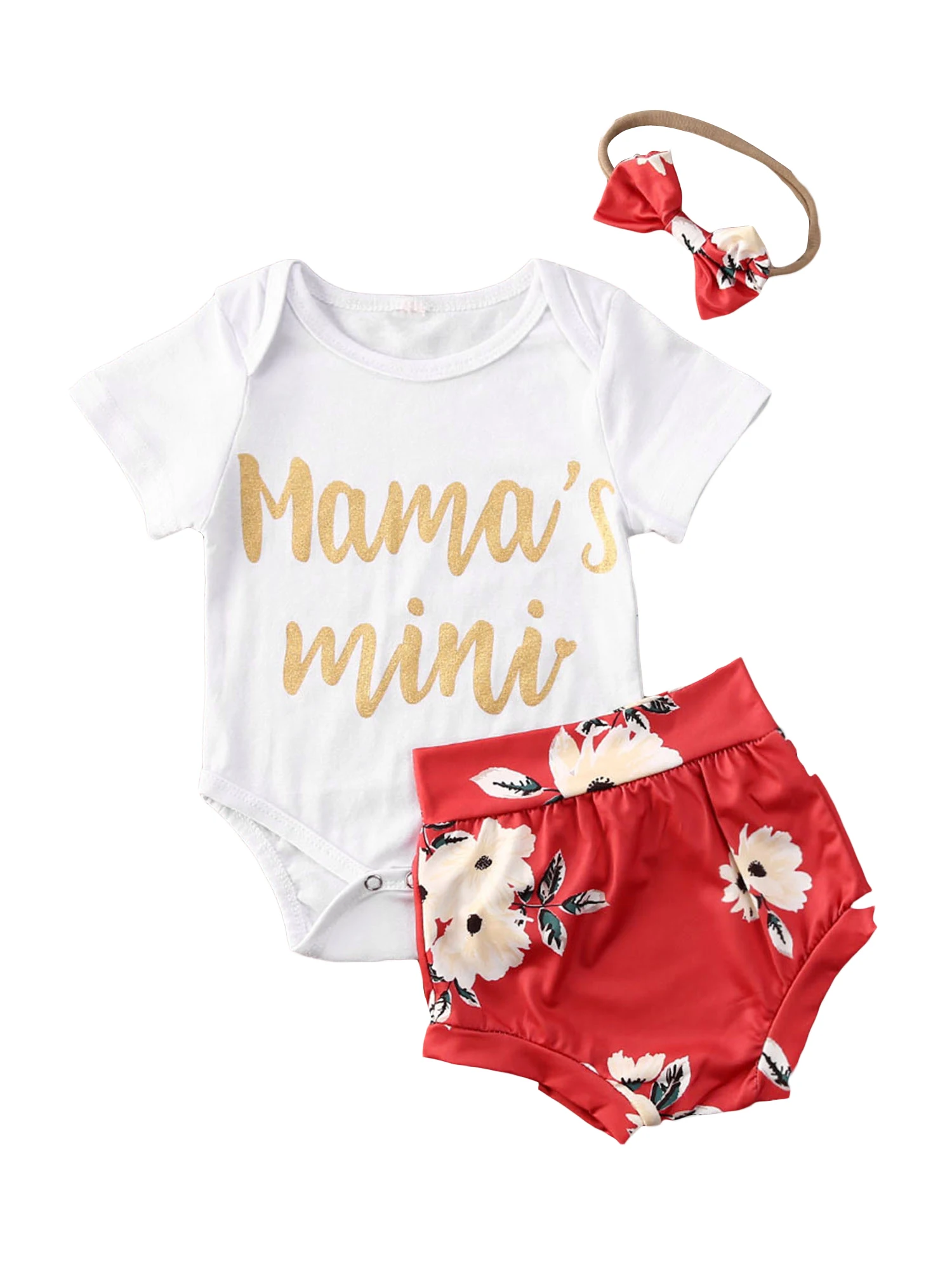 

Newborn Baby Girl Cotton Ruffled Short Sleeve Bodysuit Tops + Floral Shorts Baby Girl Clothes Set