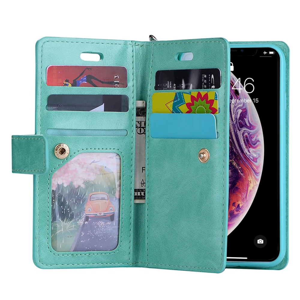 Чехол бумажник на молнии для iPhone X Xr Xs 11 Pro Max 8 7 6S 6 Plus 5 L FADNUT SE 5S 12 кожаный