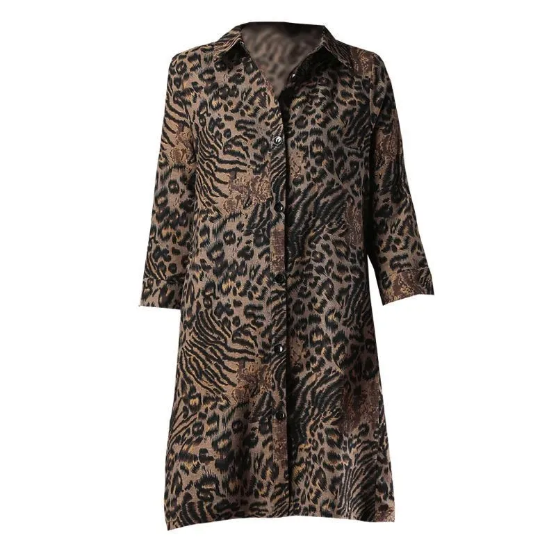 

Женская винтажная леопардовая блузка, летняя Длинная блузка с рукавом три четверти для матерей среднего возраста, 5xl