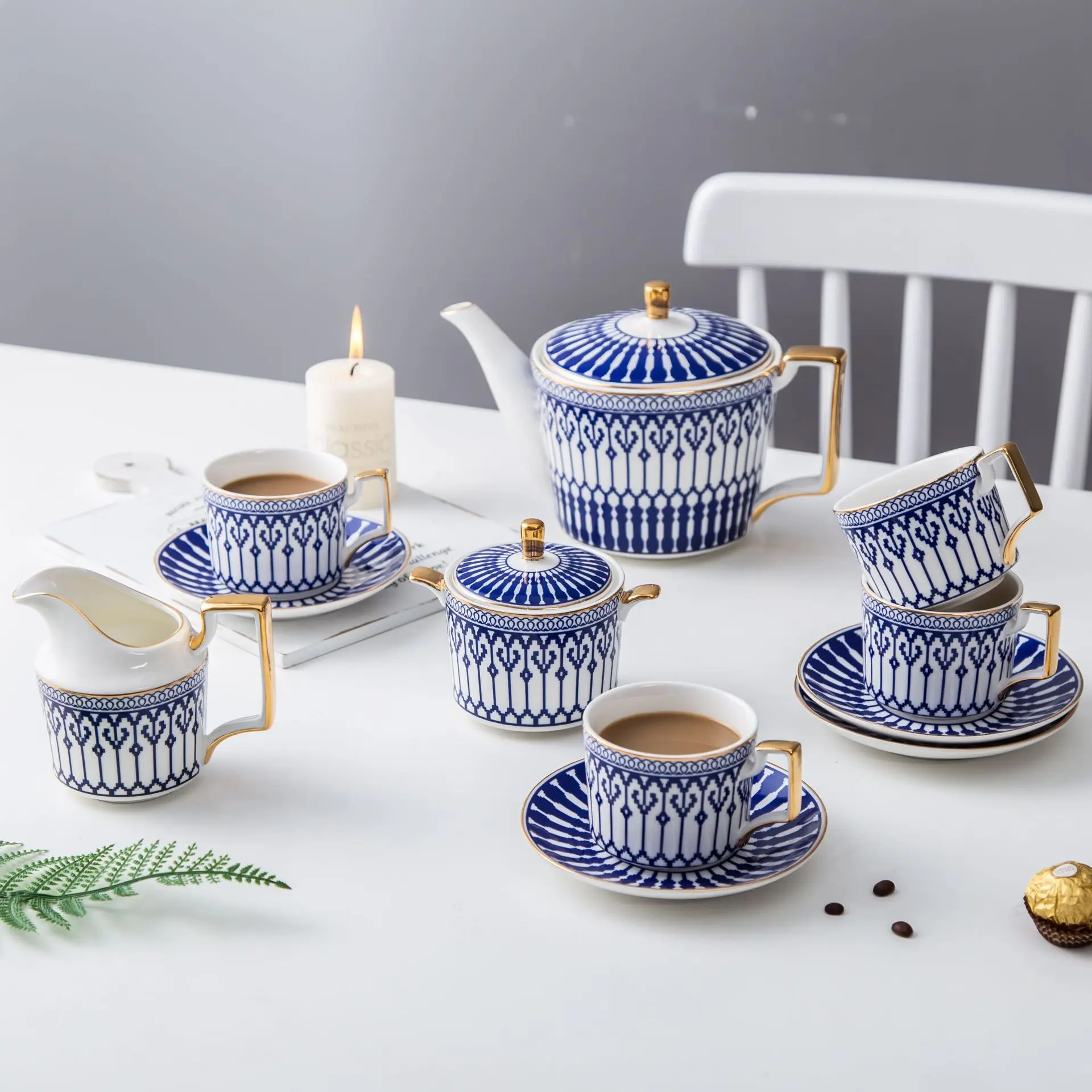 

Ceramic coffee cup set blue tea dish northern Europe simple afternoon