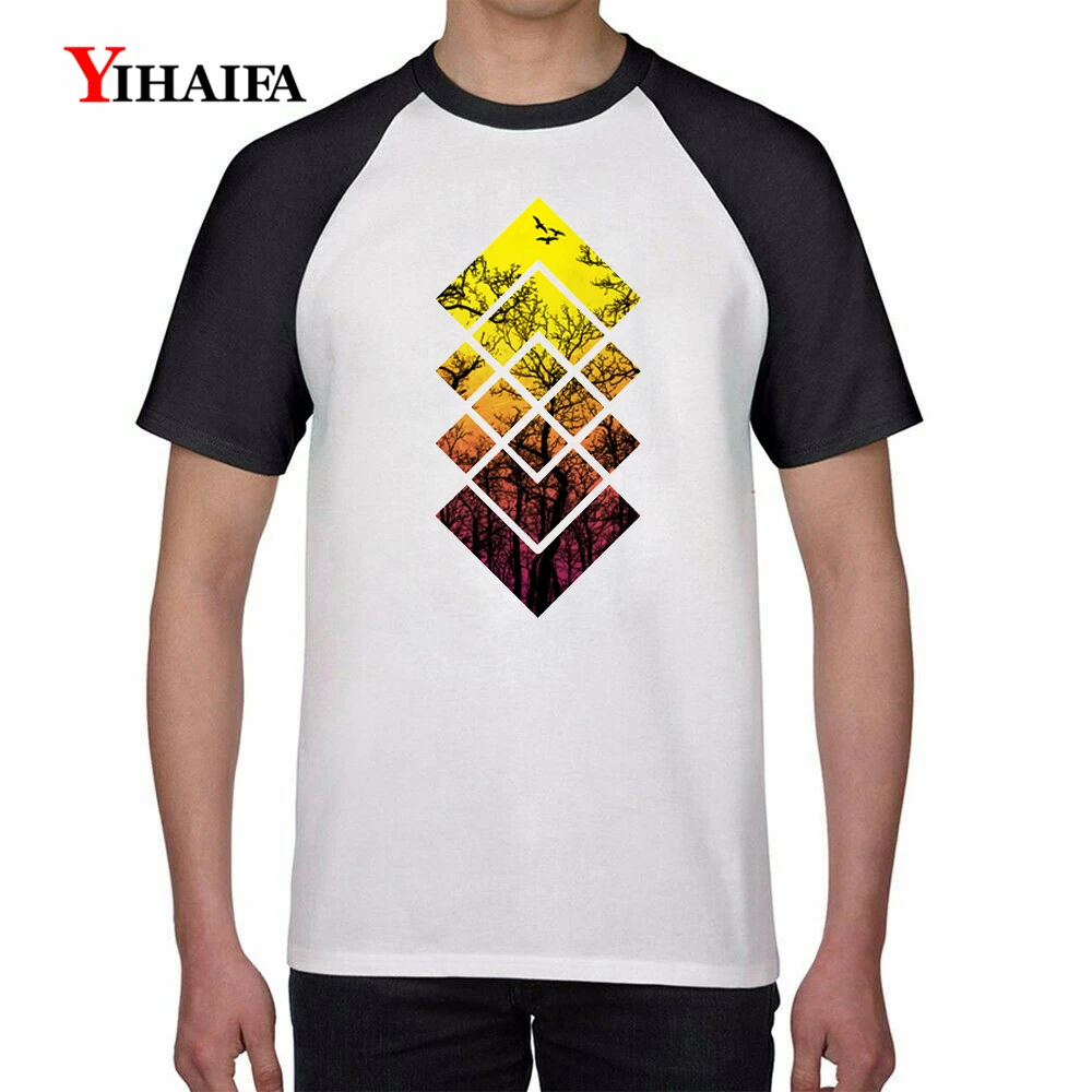 Модные геометрические футболки с принтом леса для спортзала градиентные реглан