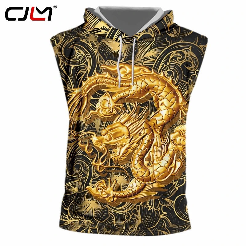 

Весна 2021, толстовка без рукавов CJLM, жилет, Мужская трендовая толстовка с 3D-принтом Золотого Дракона, майки, мужской спортивный жилет с капюшо...