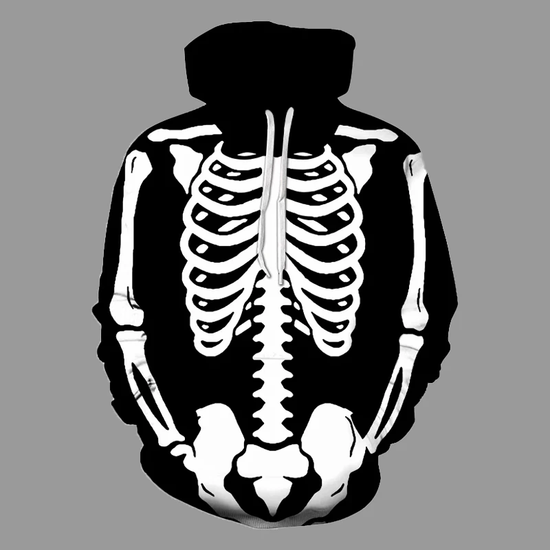 

2021 Spring Autumn Men's Hoodie Hip Hop Sweatshirt Creativity Skull Bones Printing Hooded Jacket Streetwear Loose Outerwear 4XL