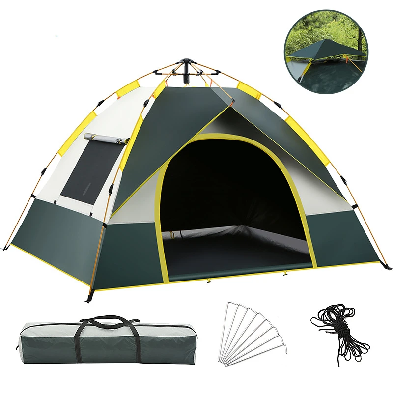 

Automatic 2-4 People Camping Tent Waterproof Black sunscreen coating Tourism Tents with window Shelters Sports Entertainment