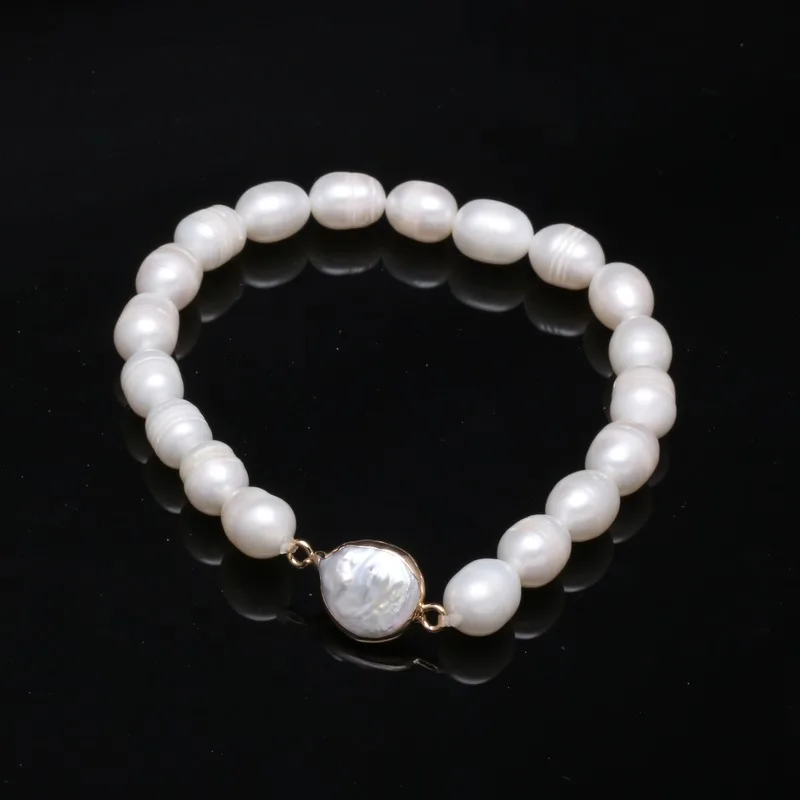 

New Freshwater 100% natural white pearl bracelet zinc alloy jewelry provides the best birthday gift for women size 19cm