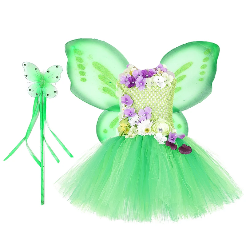 Tinkerbell/платье-пачка для девочек с крыльями и палочками; красивые праздничные платья для девочек с сказочными цветами; Детский костюм для выступлений