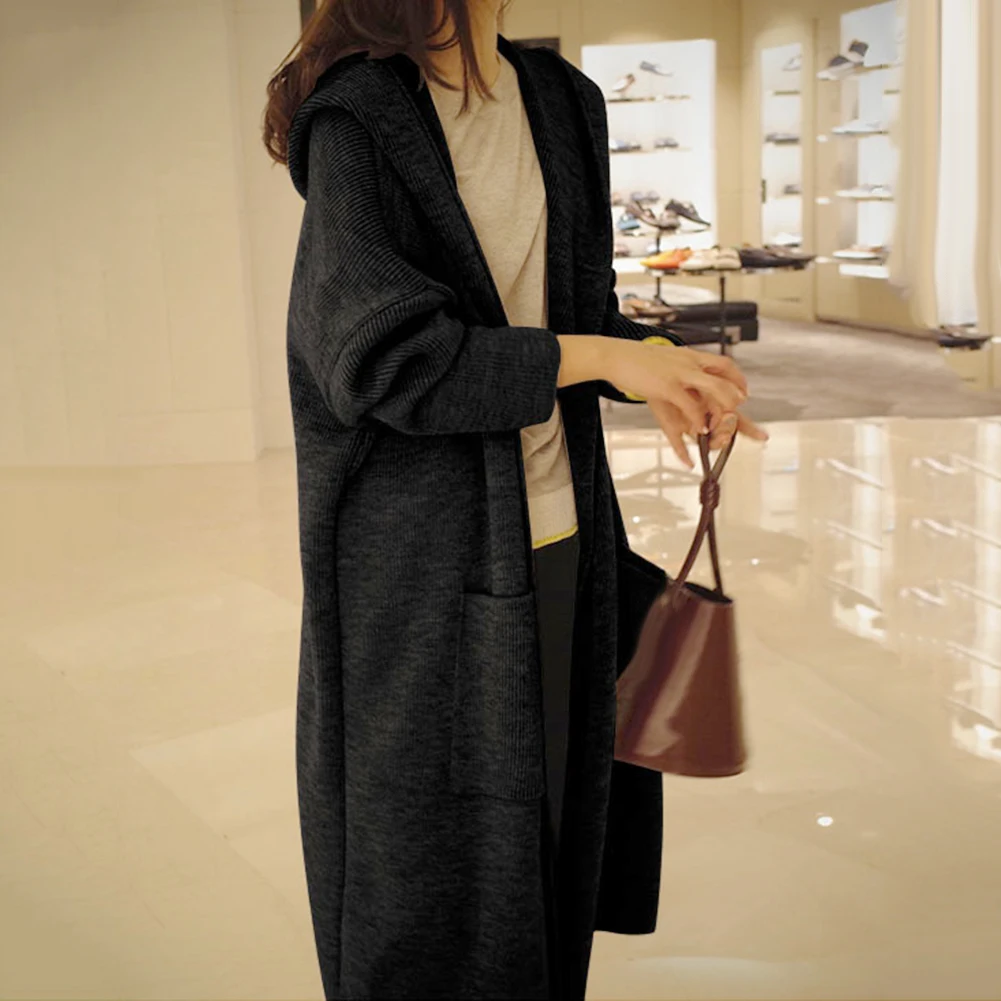 Женский Осенний Повседневный однотонный шерстяной кардиган из полиэстера с