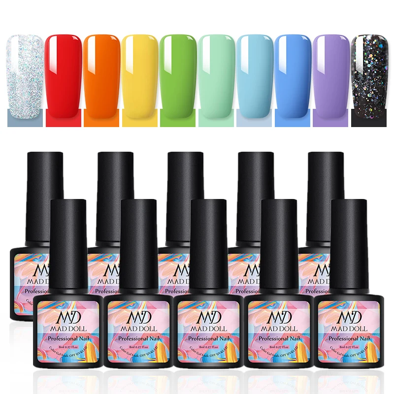 MD MAD DOLL10 шт набор гель лаков для ногтей цветной Блестящий полуперманентный
