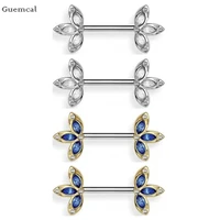 guemcal 2pcs trendy creative stainless steel flower breast ring exquisite piercing jewelry