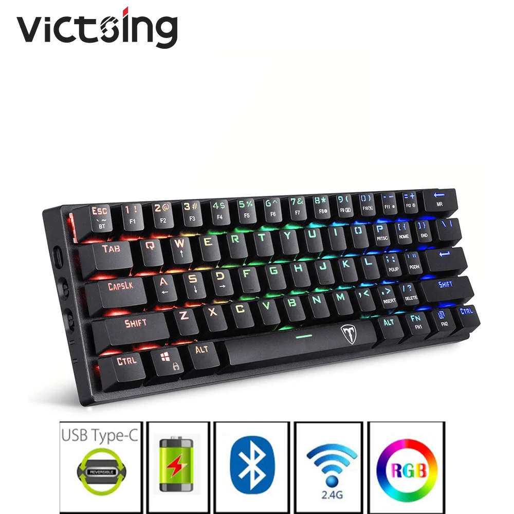 VicTsing-Teclado mecánico inalámbrico para videojuegos, dispositivo con Bluetooth/2,4 Ghz, 60% RGB,