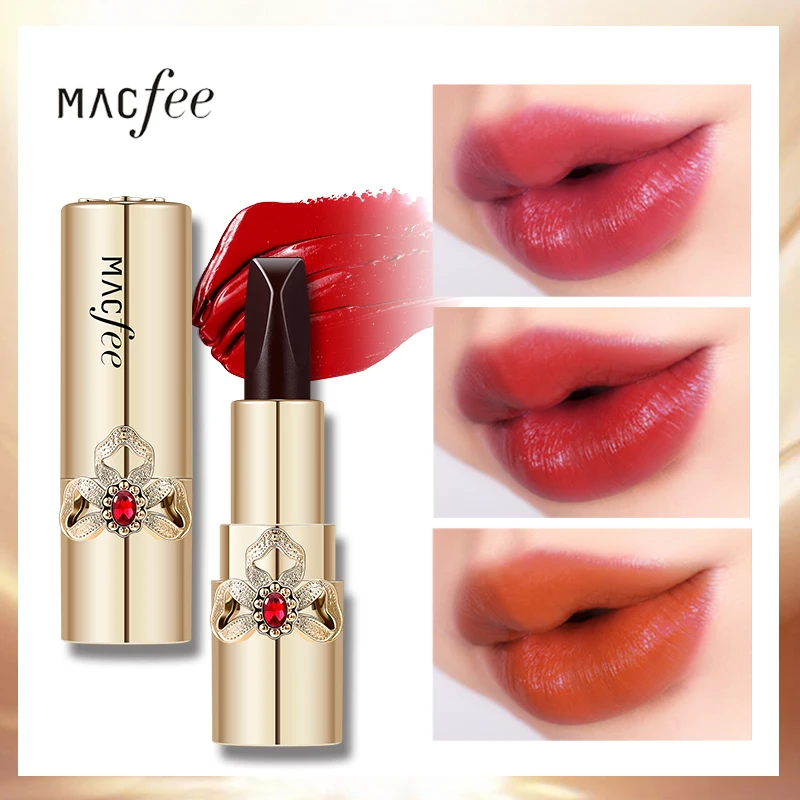 MACFEE matte lipstick Unity of 3 colors brown red orange soft pigment long lasting waterproof gold diamond MA061 |
