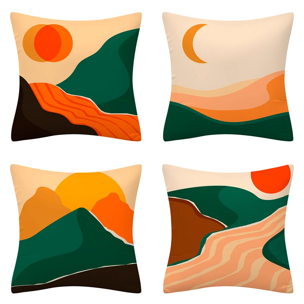 

Mountain Peak River Sun Moon Abstract Pillowcase Home Decor Cushion Cover for Office Sofa Car Throw Pillow Cover 45x45cm
