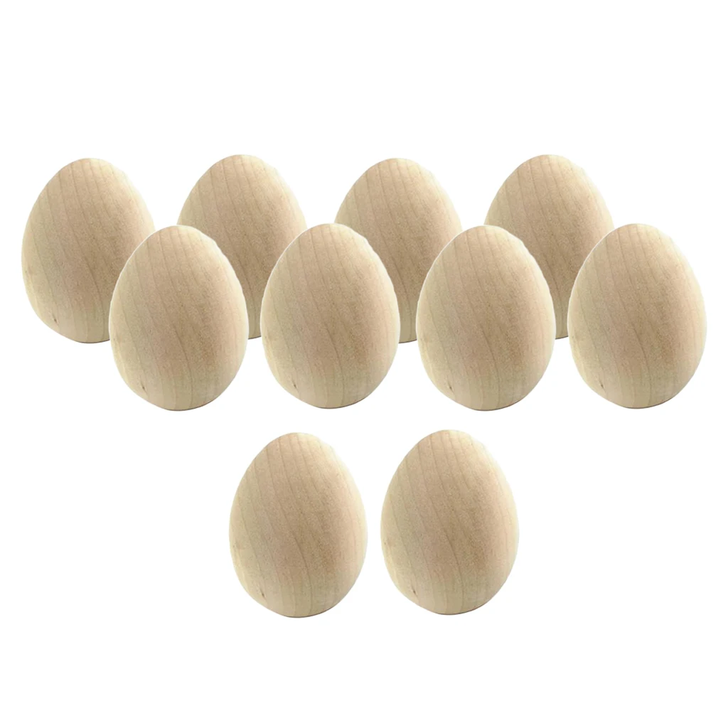

10pcs Wooden Eggs For Easter, Crafts And Display Children Play Kitchen Game