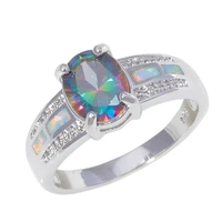 cinily created white fire opal mystic stone silver plated wholesale for women jewelry ring size 5 11 oj9443
