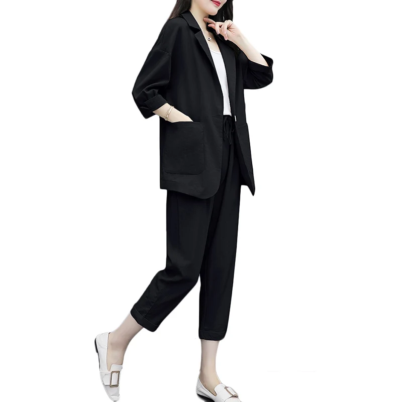 

Spring 2021 New Women Suit Plus Size Three-Quarter Sleeve Small Suits Nine-point Pants Two-piece Female Loose Blazer Sets 4XL